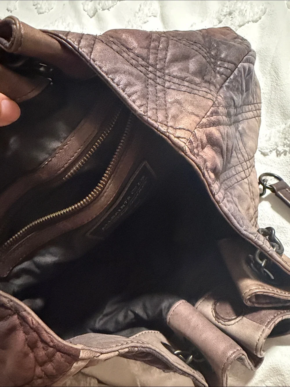 All Saints Quilted Tie Dye Leather Shoulder Bag